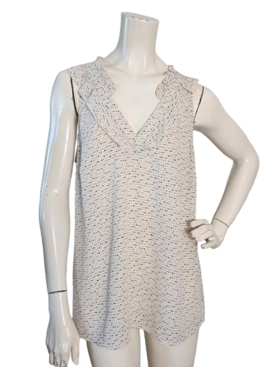 Tops - Cabi Top Women's M Beige Black Ruffle Sleeveless